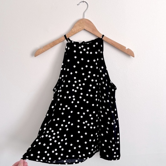 NWT Francesca’s Blue Rain High Neck Tie Polka Dot Tank Top - Picture 1 of 6